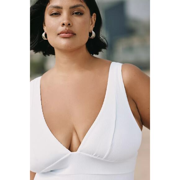 Andie Swim Sample The Mykonos Ribbed One Piece in White S - Picture 4 of 7